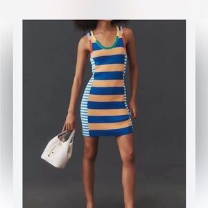 NWOT Mother Womens Multi Navy Blue Stripe The Chin Ups Tank Mini Dress Xs